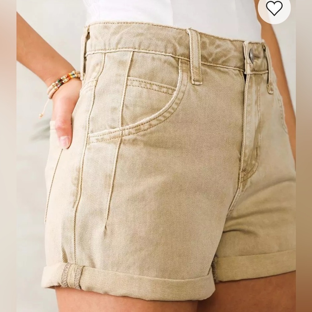 Bridge by GLY Mom Cuffed Shorts Womens 24 Tan Mid Rise Distressed Khaki Boho